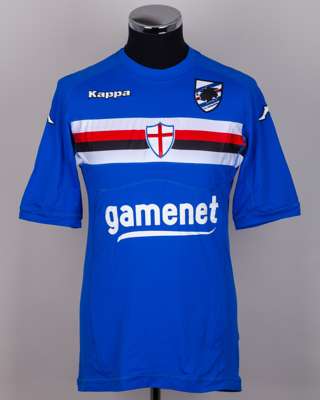Angelo Palombo blue, white and red No.17 Sampdoria short-sleeved shirt