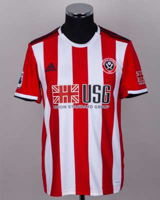 Ravel Morrison red and white No.14 Sheffield United match worn short-sleeved shirt, 2019-20