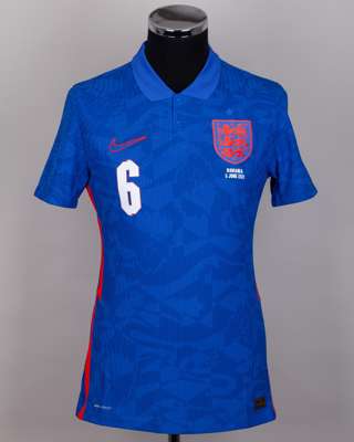 Ben White blue No.6 England v. Romania short-sleeved shirt, 2021