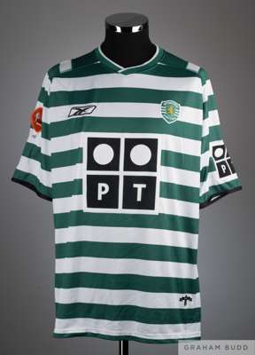 Green and white No.14 Sporting Lisbon shirt, 2003-04, 
 Reebok size XL, crew neck with embroidered cloth badge inscribed SPORTING PORTUGAL, reverse le