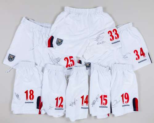 Twelve West Bromwich Albion autographed shorts issued for 2004-05, numbering 12 and over