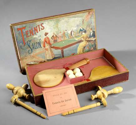 A rare original French boxed table tennis set 'Tennis de Salon' circa 1902