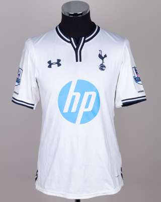 Emmanuel Adebayor white and blue No.10 Tottenham Hotspur short-sleeved shirt, 2013-14