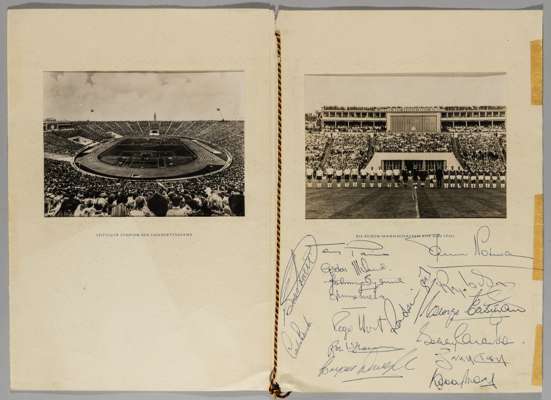 Scarce East Germany v England inscribed folder, dated 2nd June 1963, signed by England squad, 
 including Bobby Moore, Bobby Charlton, Ray Wilson and 