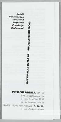 Football programme for the International Youth Tournament held in The Hague between 31st May & 2nd June 1957, 
 participating teams were Chelsea, Boru