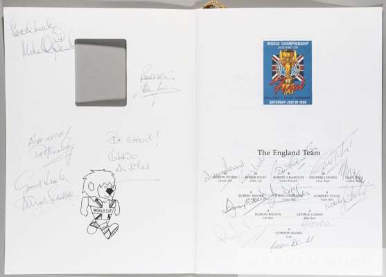 Signed World Cup England 1966 VIP menu with braid to spine for Gala dinner