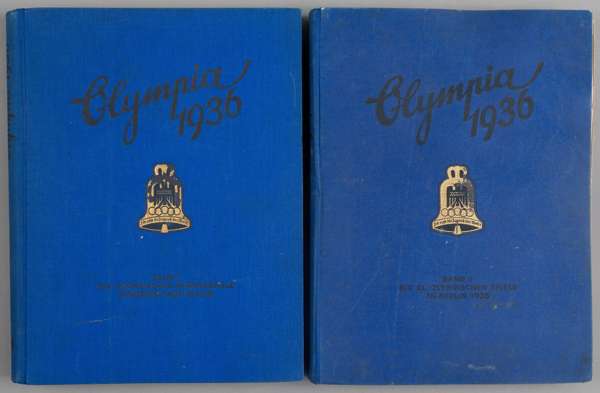 Olympic Games 1936 Berlin Garmisch-Partenkirchen two volumes of German books,
 with complete set of stickers issued by Reemtsma Cigarettenfabriken, Bo