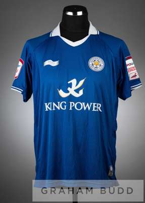 Paul Konchesky blue Leicester City no.3 home jersey, season 2011-12,
 short-sleeved with NPOWER FOOTBALL LEAGUE sleeve badges, club crest and sponsor 