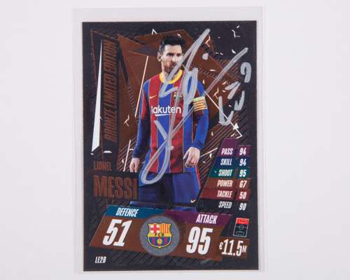 Lionel Messi autographed Barcelona Topps Match Attax Bronze Limited Edition trading card