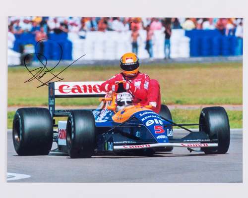 Nigel Mansell Signed "Taxi for Senna " A4 Photo