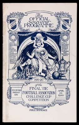 F.A. Cup Final programme Aston Villa v Huddersfield Town played at Stamford Bridge 24th April 1920, staples removed, professional restoration