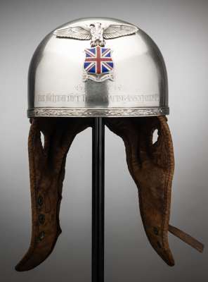 "The Golden Helmet" rare silver and enamel Speedway Trophy, 1928, modelled as a speedway helmet and competed for on 19 occasions,
 Birmingham, 1928, m