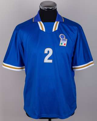 Alessandro Nesta blue No.2 Italy v. Georgia match worn short-sleeved shirt, 1997