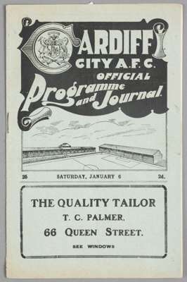 Cardiff City v Bolton Wanderers programme 6th January 1923,
 FL Division One fixture