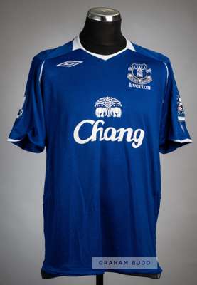 Steven Pienaar blue Everton no.20 home jersey v Arsenal at Emirates Stadium, 118th October 2008,
 Umbro, short-sleeved with BARCLAYS PREMIER LEAGUE sl