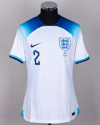 Kyle Walker white and blue No.2 England v. Italy short-sleeved shirt, 2022