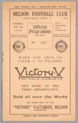 Nelson v Bradford Park Avenue programme 12th February 1927,
 F.L. Division Three North fixture