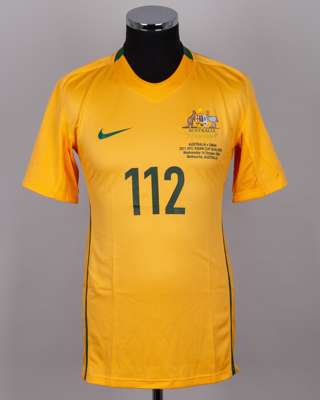 Rhys Williams yellow and green No.112 Australia v. Oman match issued shirt, 2009