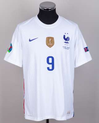 Olivier Giroud white, red and white No.9 France v. Hungary match issued shirt, 2021