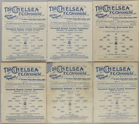 A collection of seven single-sheet Chelsea home programmes covering Military matches at Stamford Bridge,
 played on March 10th,15th,18th, April 1st an
