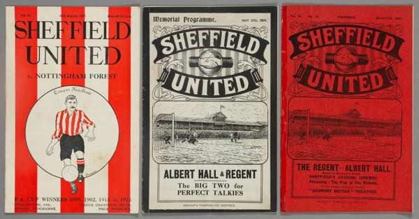 Three Sheffield United 1930s home programmes,
 F.L. Division One fixtures v Newcastle United 30th April 1932, being also a black-edged Memorial Progra