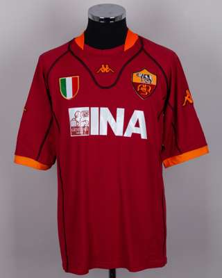 Gabriel Batistuta maroon and orange No.20 Roma autographed short-sleeved shirt