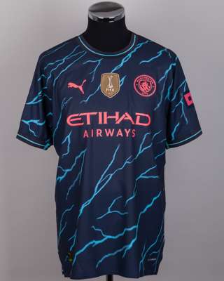 Erling Haaland navy and blue No.9 Manchester City v. Real Madrid short-sleeved shirt, 2024