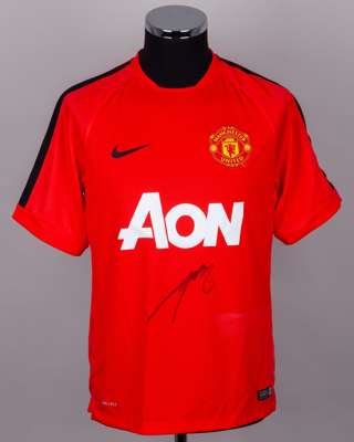 Ji Sung Park autographed red Manchester United training short-sleeved shirt