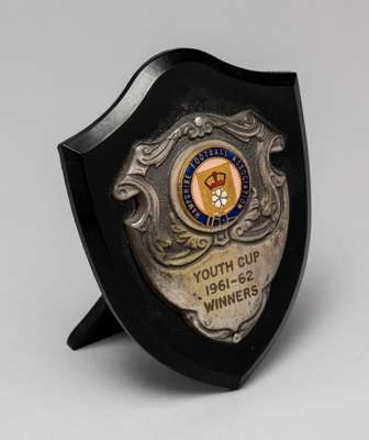 Martin Chivers' Hampshire Football Association Youth Cup winner's plaque, 1961-62,
 the silvered shield with enamelled badge, engraved YOUTH CUP 1961-