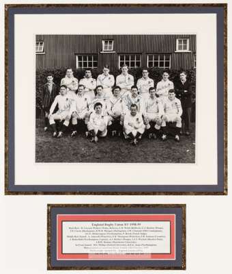 England rugby XV signed b&w photograph prior to fixture v Ireland at Lansdowne Road, 14th February 1959,
 8 by 10in. photograph with players and offic