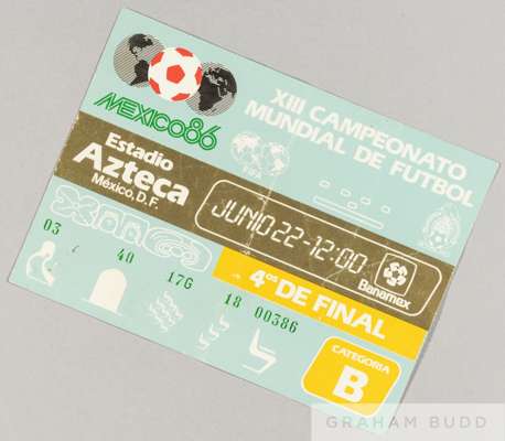 Ticket for the "Hand of God" England v Argentina World Cup Quarter-Final match