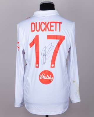 Ben Duckett No.17 England v. New Zealand match worn, signed Red For Ruth shirt