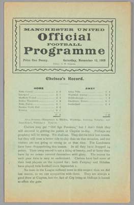Manchester United v Chelsea programme 13th November 1909, 

F.L. Division One fixture