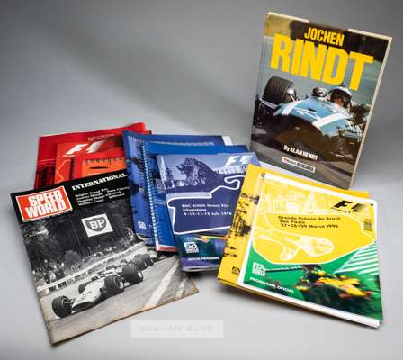 Collection of F1 media packs and Grand Prix programmes,
 content including Austria 1997, '98, '99; British 1997, '98, '99; Belgian 1997, '99; GP of Eu