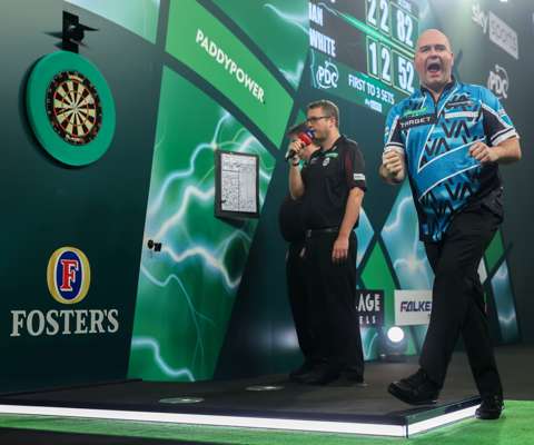 Rob Cross v. Ian White Round 2, match-used dartboard