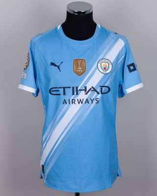 Erling Haaland blue and white No.9 Manchester City short-sleeved shirt, 2025