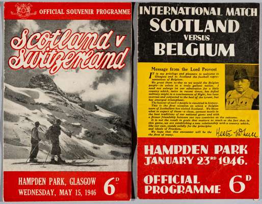 Scotland v Belgium football programme, played at Hampden Park, 23rd January 1946,
 sold with v Switzerland, played at Hampden Park, 15th May 1946, eac