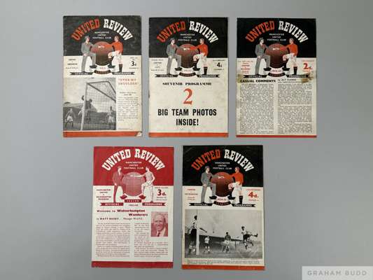 Five Manchester United home match programmes
 comprising Aberdeen, Friendly, 2nd May 1951, Manchester City, Friendly, 23rd February 1952, Reading, F.A