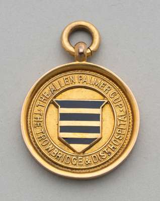 Bristol Rovers 9ct gold medal for the Allen Palmer Cup Trowbridge & District Hospital awarded to W Pickering, 
 obverse with enamel crest, reverse eng