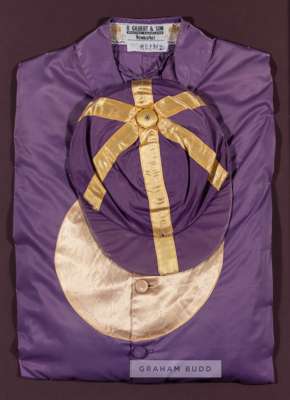 Chilibang winning silks from the King's Stand Stakes at Royal Ascot 17th June 1988,
 ridden by Willie Carson, owned by Mrs H J Heniz and trained by Jo