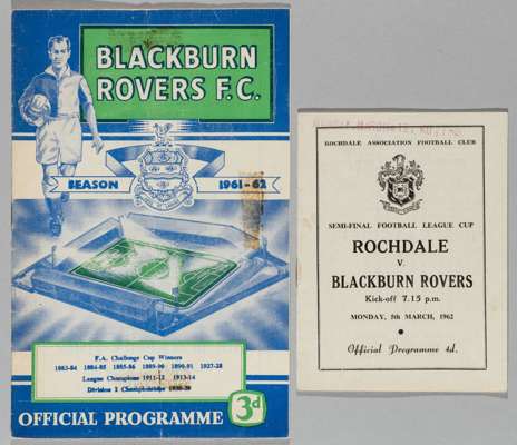 Football League Cup semi-final programme Rochdale v Blackburn Rovers first leg at Blackburn, 2nd April 1962,
 second leg at Rochdale original date 5th