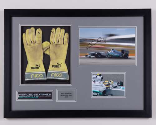 Nico Rosberg 2012 Mercedes AMG Petronas F1 Team Race Used Framed Gloves With Signed Photo