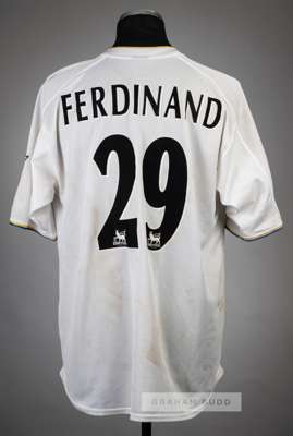Rio Ferdinand white Leeds United no.29 home jersey v Charlton Athletic at The Valley, 17th March 2001,
 Nike, short-sleeved with THE FA PREMIER LEAGUE