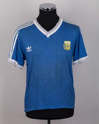 Diego Maradona blue and white No.10 airtex Argentina v. Germany World Cup 1990 shirt