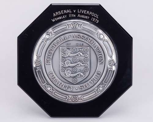 Sammy Lee a silver-mounted and bakelite Arsenal v. Liverpool Charity Shield plaque, 1979