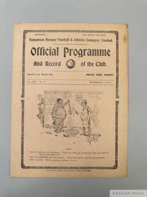 Tottenham Hotspur v. Bolton Wanderers home match programme, 18th December 1920

  Signs of folds, pencil text on team page