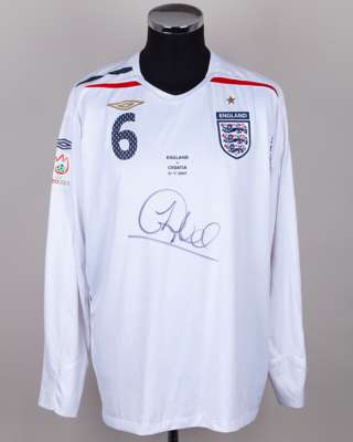 Sol Cambell white, red and blue No.6 England v. Croatia match worn long-sleeved shirt, 2007