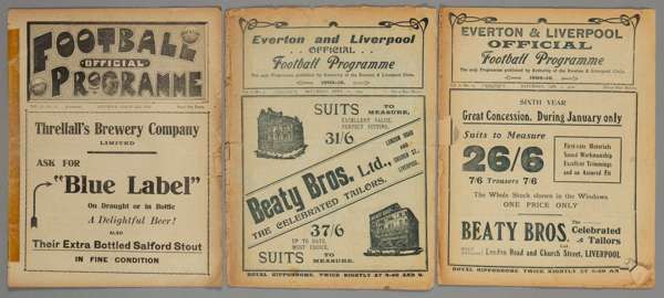 Three Liverpool home programmes dating between 1909 and 1915, 

F.L. Division One fixtures v Blackburn Rovers 11th September 1909, a combined programm