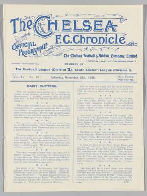 Chelsea v Salisbury City programme 21st November 1908,
 Friendly Match, ex-bound volume