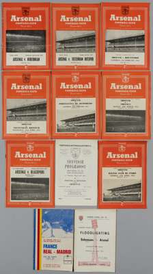 Ten Arsenal match programmes from 1952 to 1962, 
 including Hibernian, Charity Match, 22nd October 1952, Tottenham Hotspur, Charity Match, 4th May 195